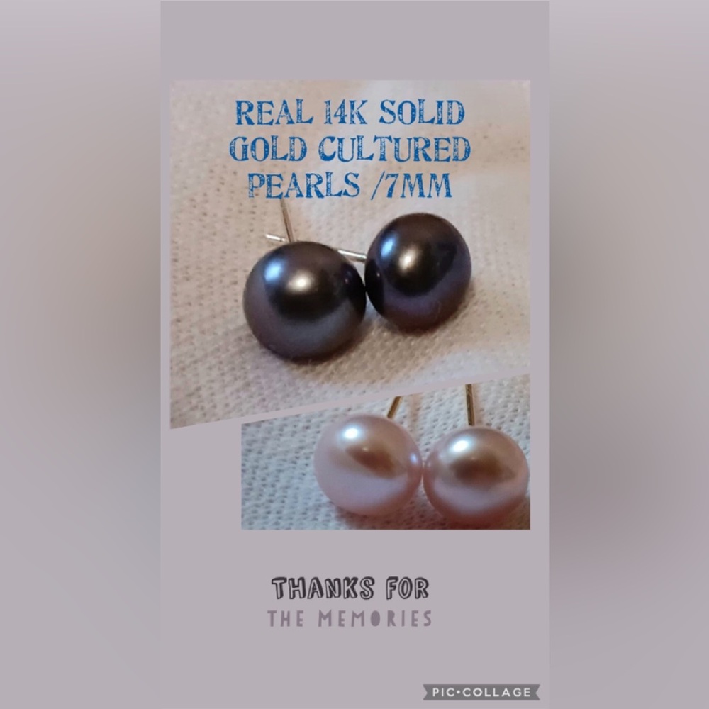 14k solid gold cultured pearls/7mm☝️🔥❤️